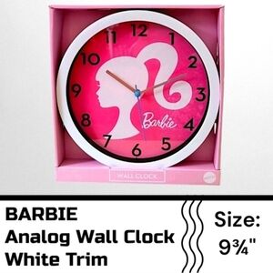 Mattel Barbie Pink Analog Wall Clock with White Trim